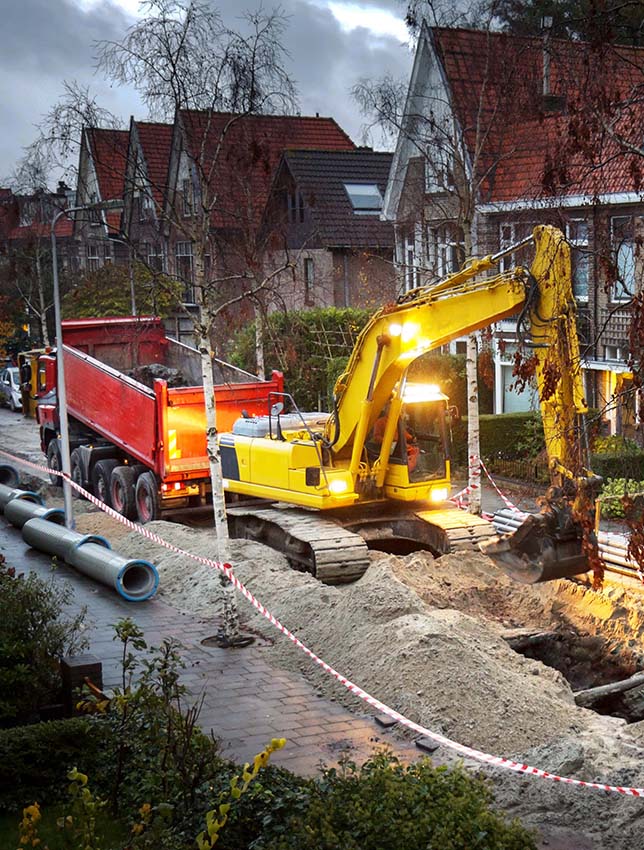 Early morning sewerage works in a residential area